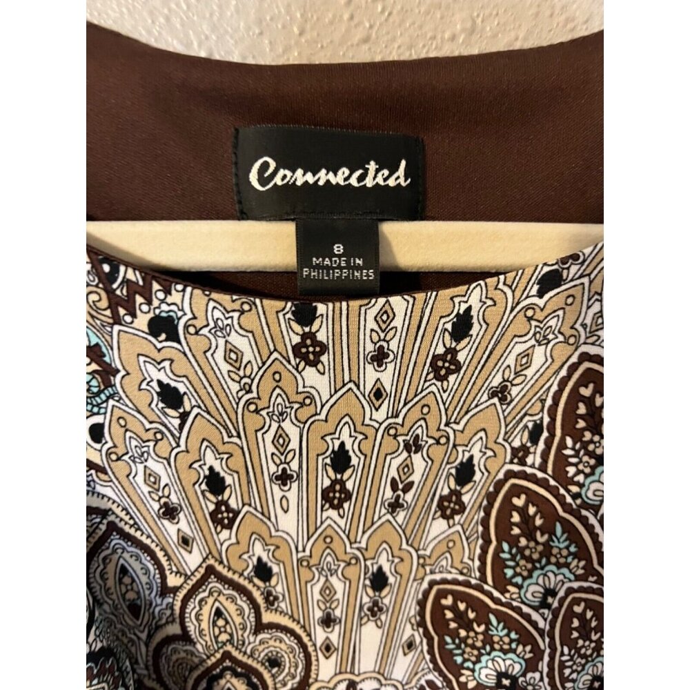 Connected Dress 8 Paisley Stretch Career Washable Black Gray Blue New - Picture 7 of 11